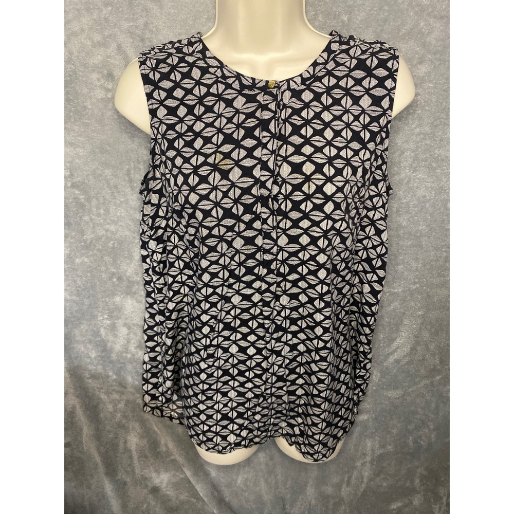 Liz Claiborne Sleeveless Geometric Print Button Front Blouse Women's Medium